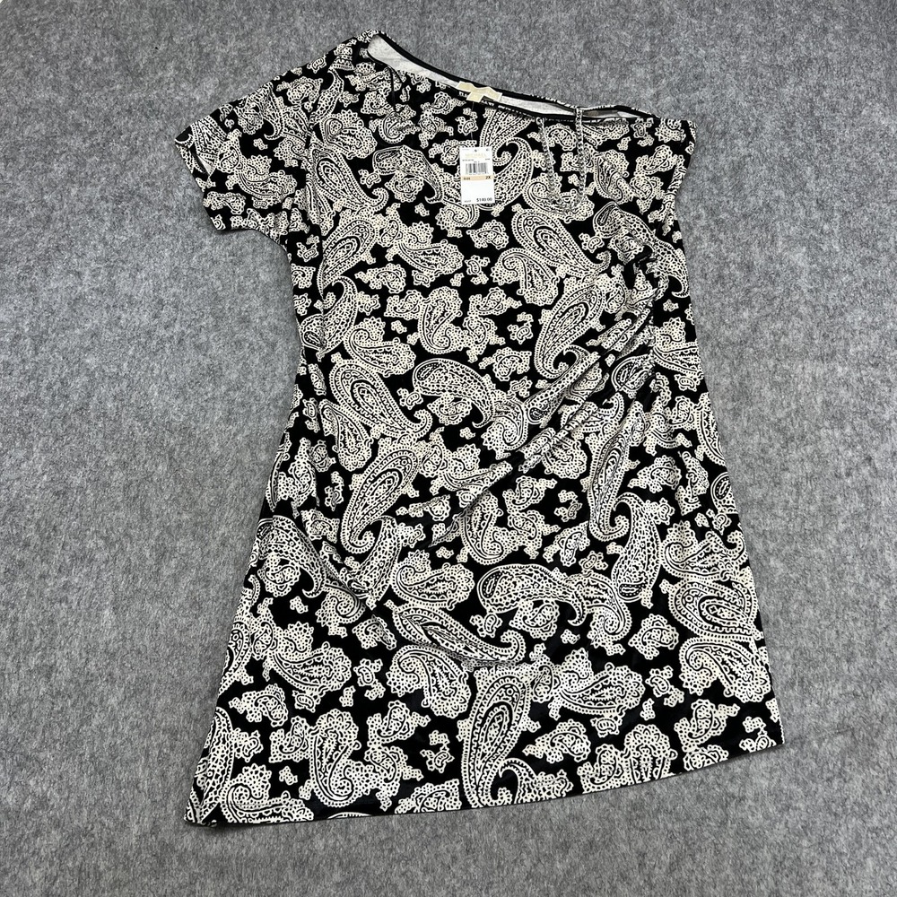 Michael Michael Kors Dress Womens‎ 2X Black Paisley Ruched Jersey Sheath Short